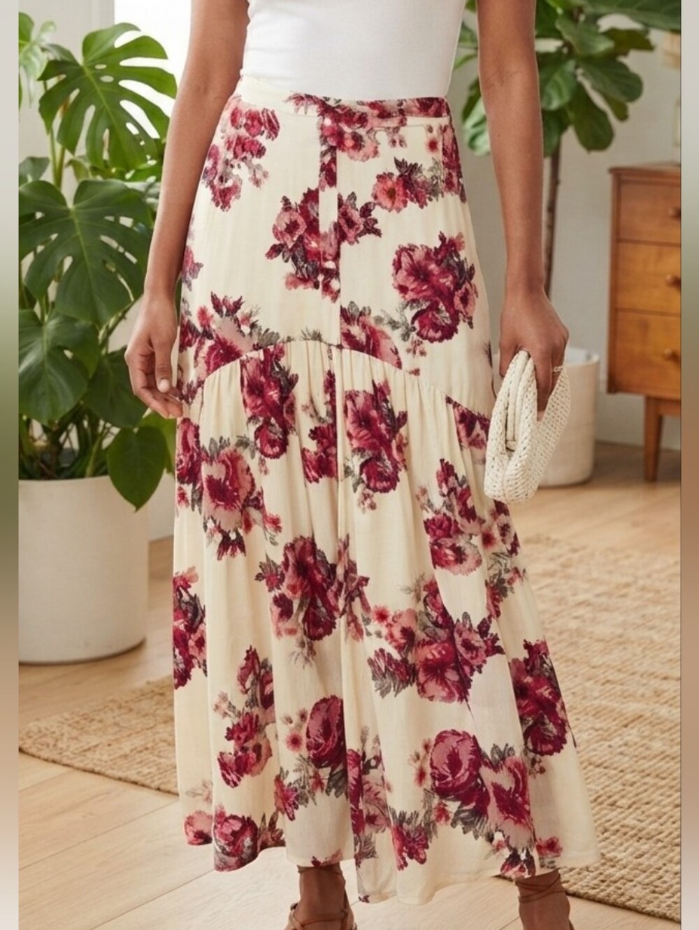 BRAND NEW Sky & Sparrow Maxi Skirt Hidden Shorts Burgundy Floral Print Sz L